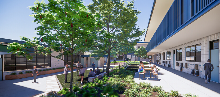 children in a courtyard at school